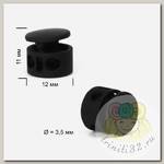 Фиксатор для шнура металл TBY OR.0305-5356 (11х12мм, 2отв.3,5мм) цв.черная резина уп.100шт