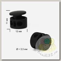 Фиксатор для шнура металл TBY OR.0305-5356 (11х12мм, 2отв.3,5мм) цв.черная резина уп.100шт
