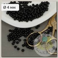 Бусины MAGIC 4 HOBBY круглые перламутр 4мм цв.002 черный уп.500г (15000шт)
