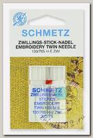 Иглы для бытовых швейных машин Schmetz для вышивки двойные 130/705H-E ZWI №75/2.0, уп.1 игла