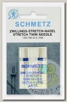 Иглы для бытовых швейных машин Schmetz стрейч двойные 130/705H-S ZWI № 75/2.5, уп.2 иглы