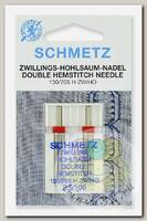 Иглы для бытовых швейных машин Schmetz для мережки двойные 130/705H ZWIHO № 100/2.5, уп.2 иглы
